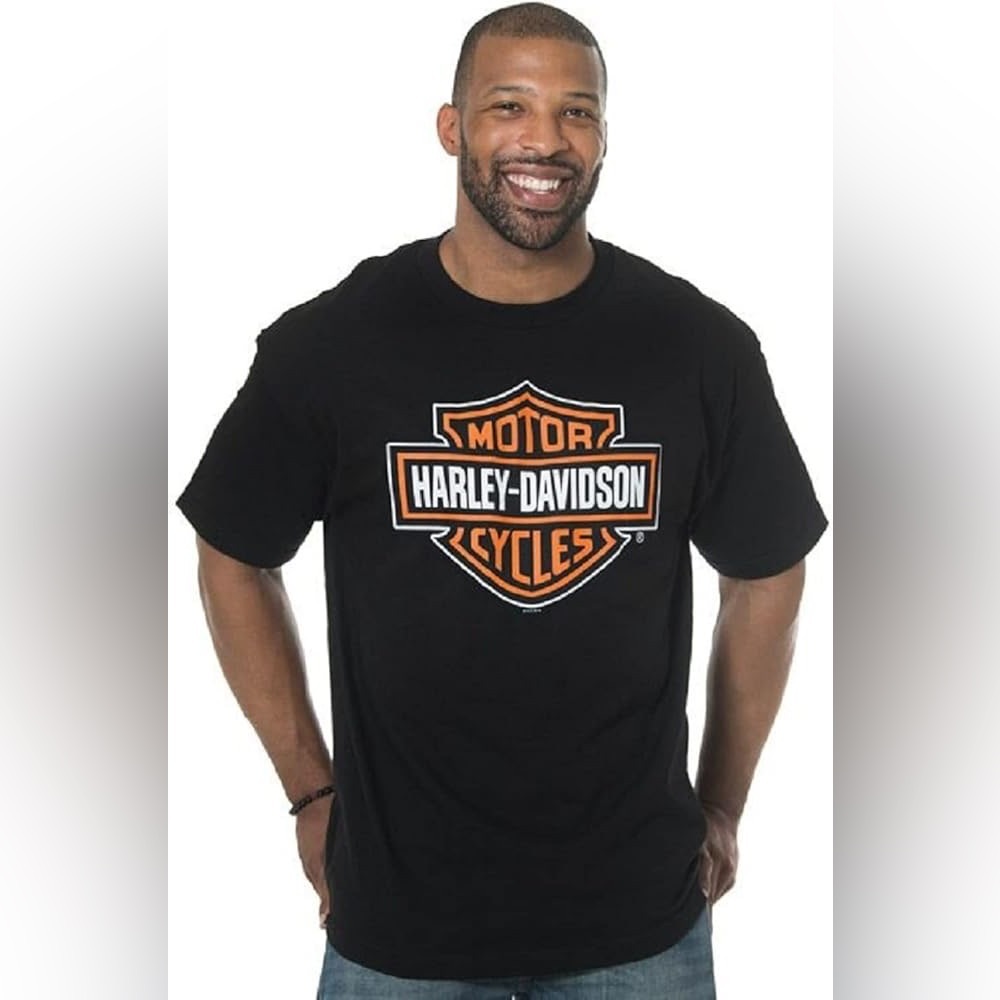 Harley Davidson Shield Logo Short Sleeve Black Cotton Crew T Shirt Size M